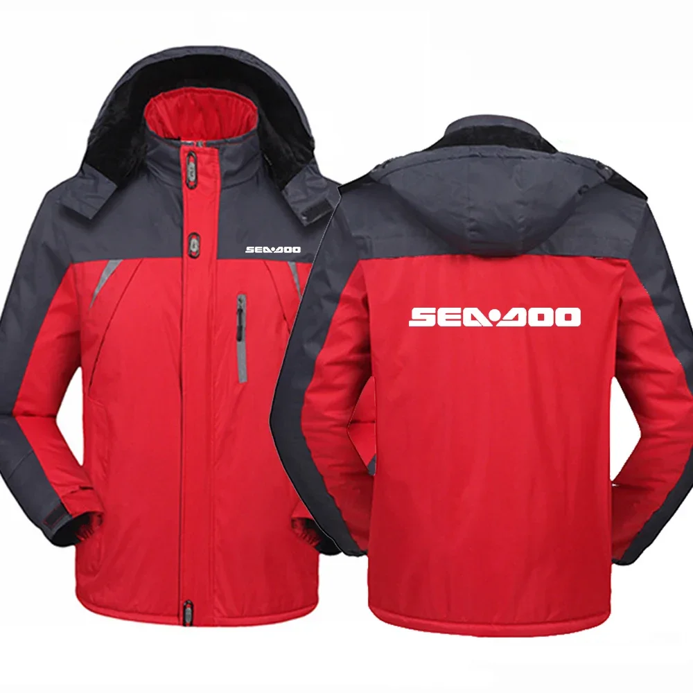 2024 Autumn Winter Men's Popular Sea Doo Seadoo Moto Logo Print  Outdoor Personality Detachable Hooded Cold Prevention Warm Coat