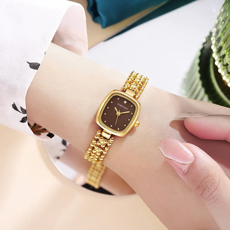 Luxury Gold Bracelet Watches for Women High Quality Retro Square Quartz Wristwatches Steel Strap Ladies Clock Gifts Reloj Mujer