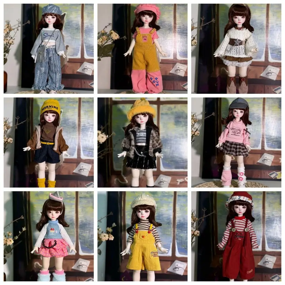 

Cute Fashion 30cm Doll Clothes Doll Accessories Pretty Sweater Overalls Set Casual with Hat 1/6 BJD Doll Outfit Girls Toy Gifts