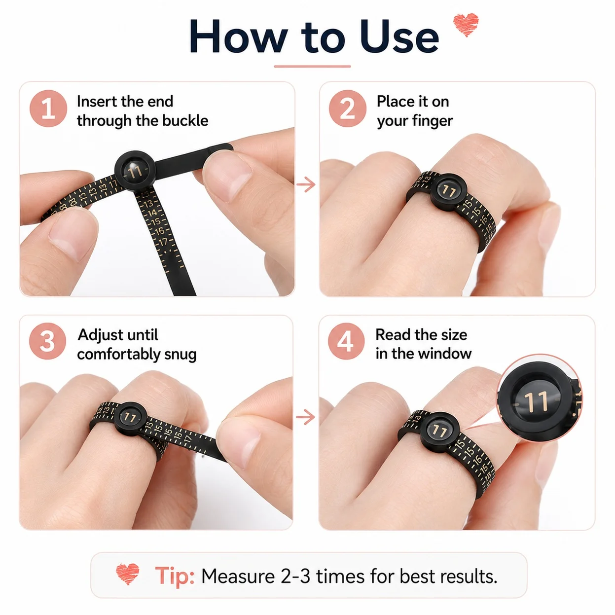 10pcs Reusable Ring Sizer Measuring Tool, US Size 1-17 Finger Size Gauge Belt With Easy Reading Magnifying Window For Men Women Jewelry