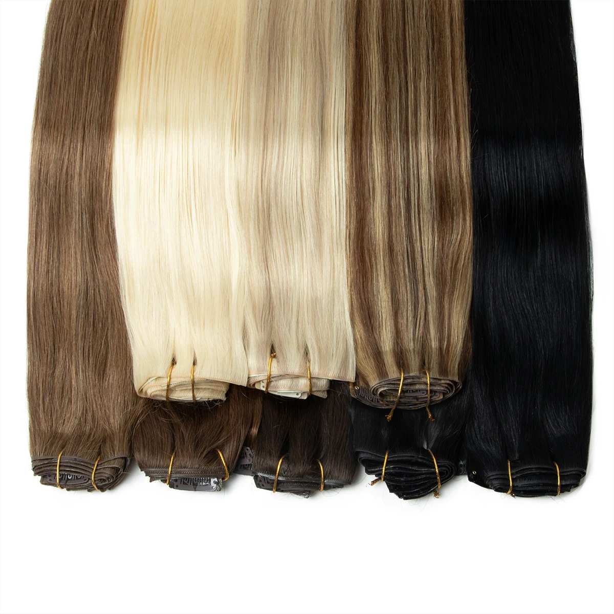 # 4 braune, eingespritzte PU-nahtlose Clip-on-Haare, unsichtbare Clip-Ins, Echthaar-Maschine, Remy, 7 Stück, 100–120 g, 61 cm, unsichtbare Haarspangen – Detail 7