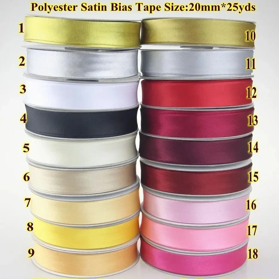 Polyester-Satin-Schrägband, Schrägband, Größe: 20 mm, 3/4 Zoll * 25 Yards, Faltband zum DIY-Nähen von Bekleidungszubehör