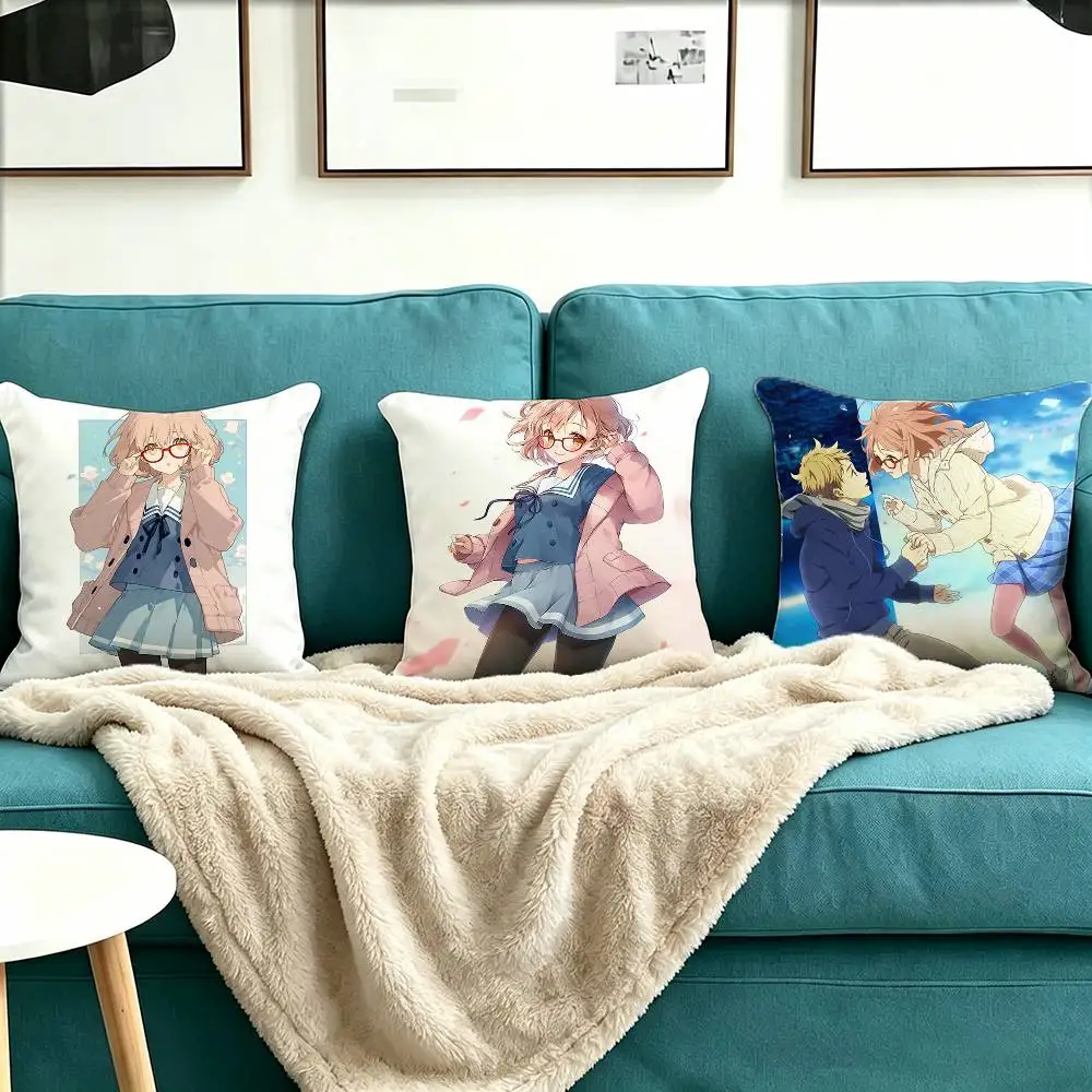 Anime B-Beyond the Boundary Square Double-Sided printed Pillow Case Bedroom Bedside Pillow Sofa Cushion Cover