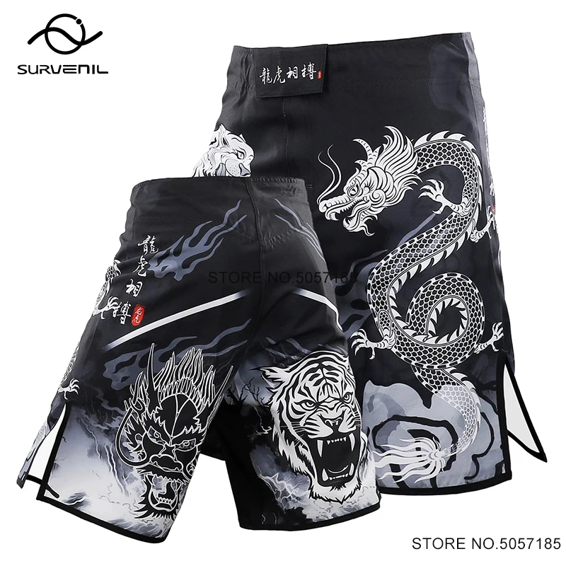 BJJ MMA Fight Shorts Dragon Tiger Grappling Kickboxing Shorts Unisex Adult Youth Martial Arts Gym Wear Shorts Kick Boxing Pants