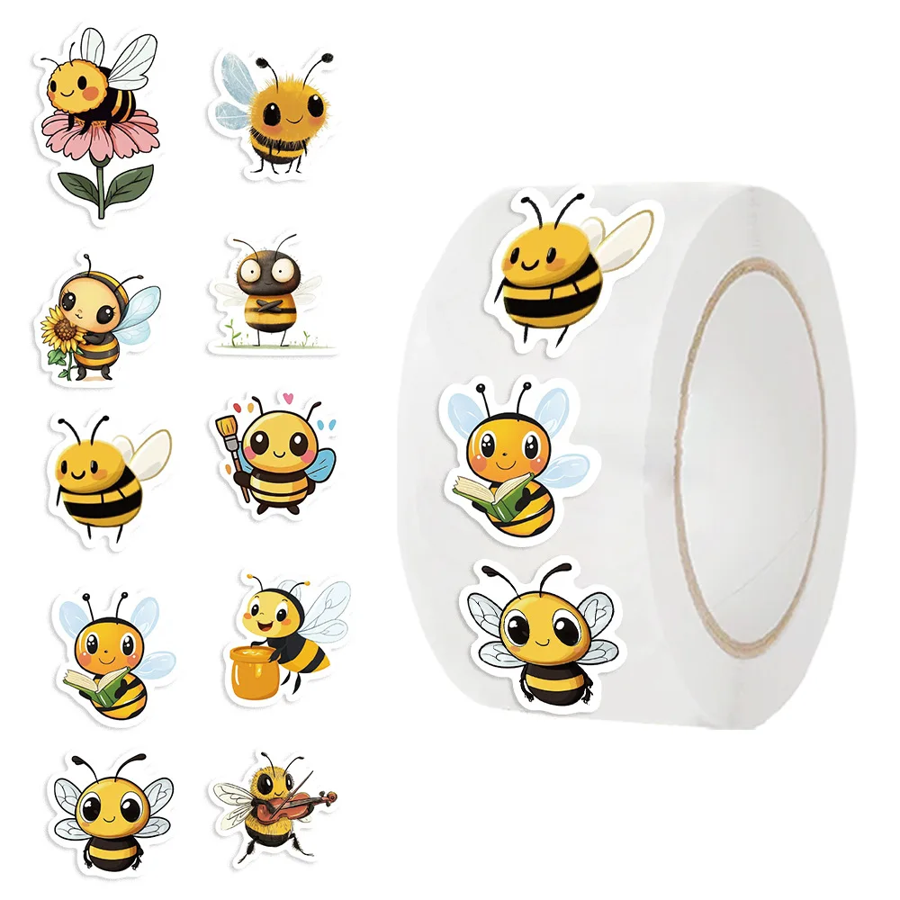 500/1000PCS Adhesive Cute Cartoon Bee Animal Gift Sealing DIY Decor Envelope Waterproof Stationery Notebook Children Stickers