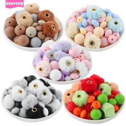 57pcs/Bag Plush Fur Covered Ball Beads Round Lentil Beads Sets DIY Pompom Earrings Bracelet Necklace For Jewelry Making
