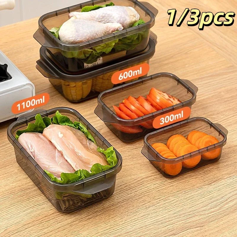 1/3pcs Refrigerator Food Sealed Crisper Containers Fresh Fruit Vegetables Steak Meat Storage Box Organizer Kitchen Accessories