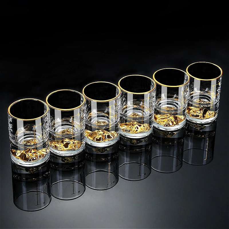 

6pcs Sets Luxury Wine Glasses Golden Edged Shot Glass Creative Golden Mountain Shaped Wine Glass High End Gold Foil Spirits Cup