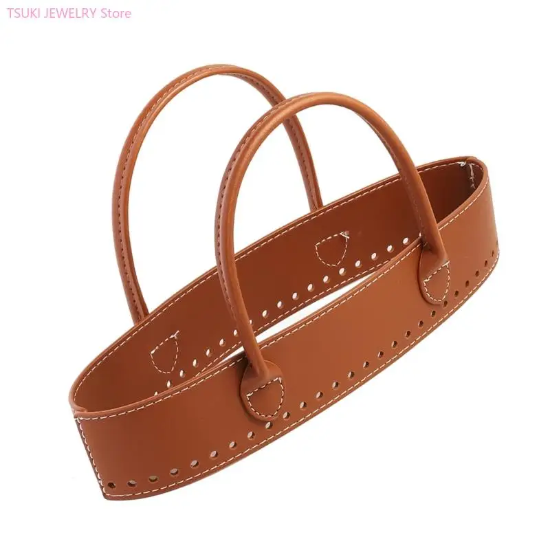 62KE Fashion PU Bag Handle Craft DIY Crocheting Bags Making Secure Stitched Detail Bag Straps with Holes For Daily Wear