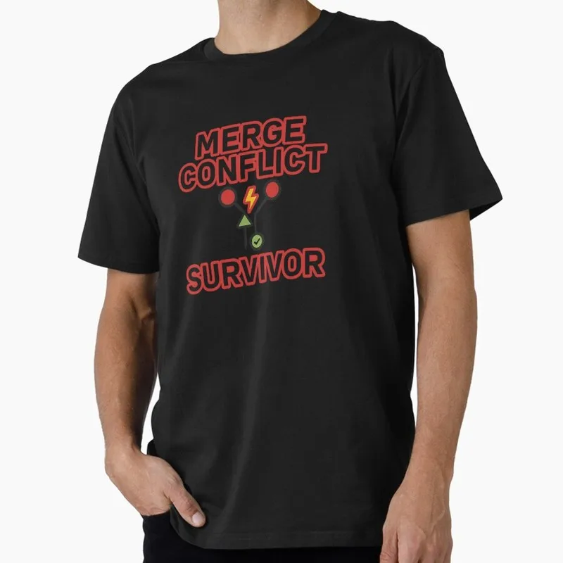 Merge Conflict Survivor – Funny Git Developer Graphic T‑Shirt for programmer Software Engineers Geek IT Fan Gift Tops S-6XL