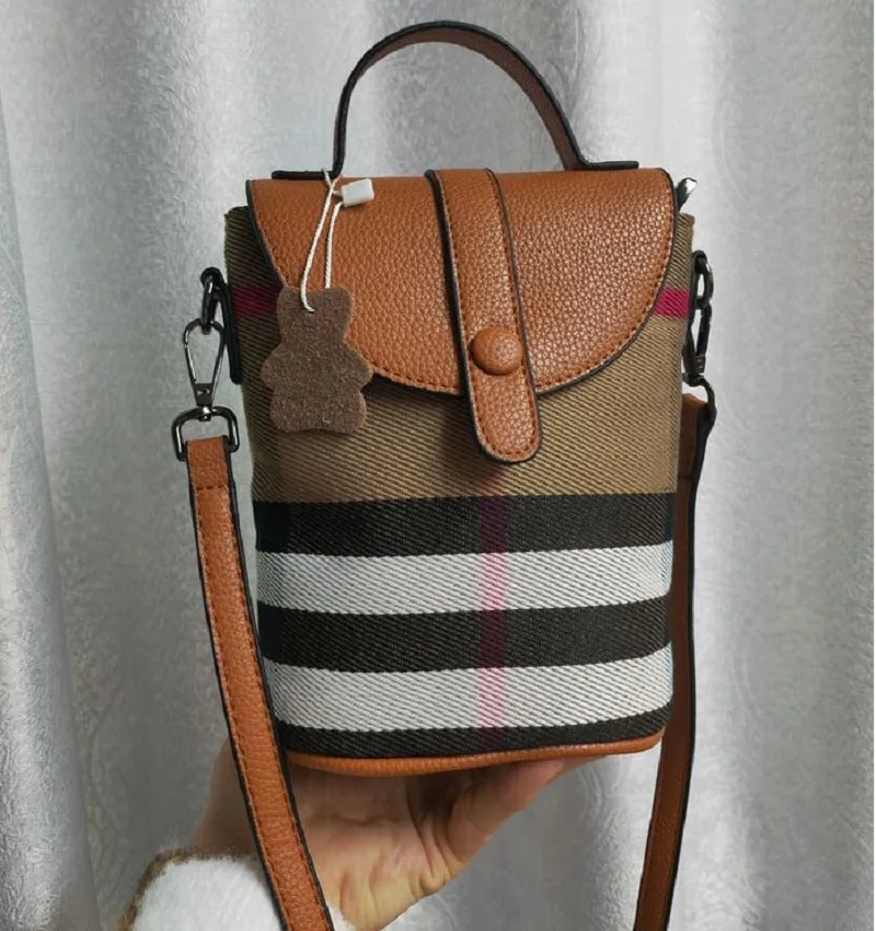 Vintage Multi-color Leather Women Phone Bag Lattice Luxury Small Shoulder Bag Fashion Trend Crossbody Bag Plaid Messenger Bag