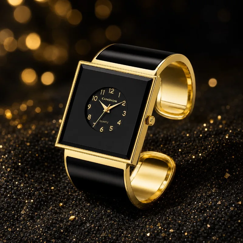 Vintage Square Dial Ladies Quartz Watch Fashion Open Cuff Bangle Wristwatch Luxury Elegant Women Watches Clock Gift Reloj Mujer