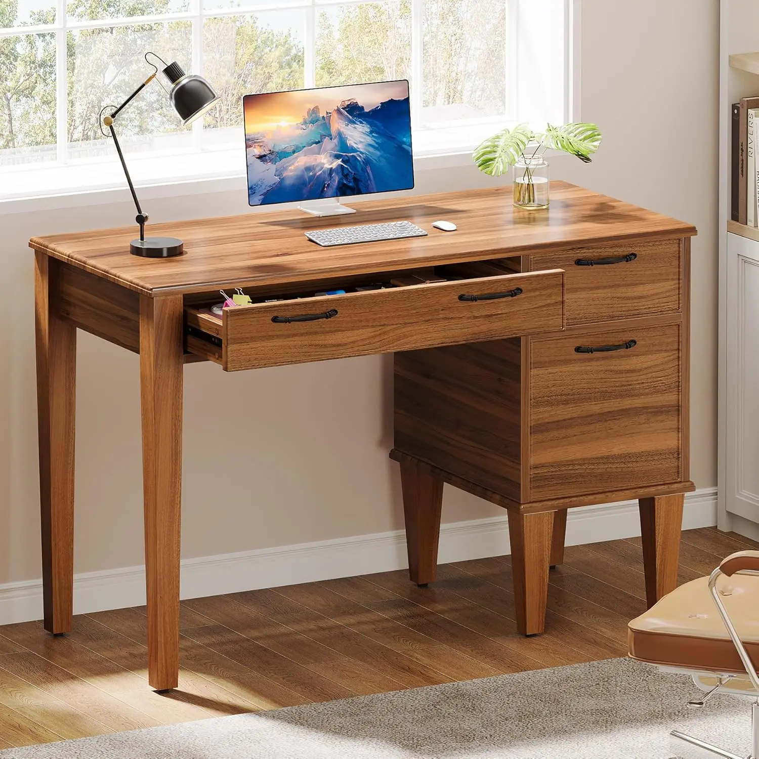 

47 Wood Computer Desk with 3 Drawers, Farmhouse Small Office Desk with File Drawers, Writing Table with Storage for H