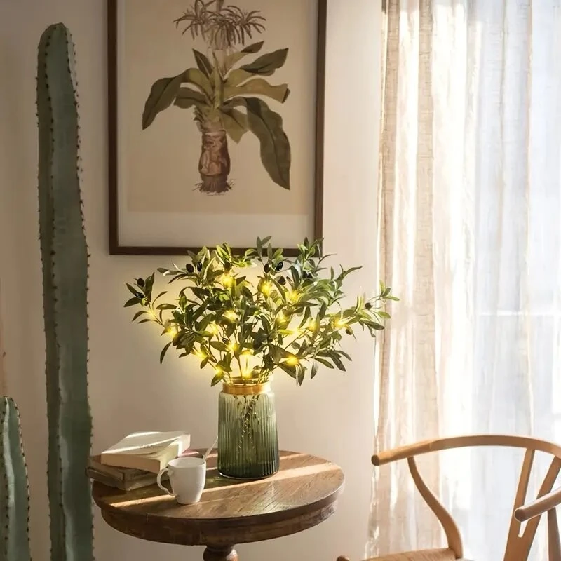 1/3/5PCS Artificial Olive Branch LED Lights,DIY Cafe, Home, Office, Restaurant,Counter Night Light,Battery Powered Strip Light