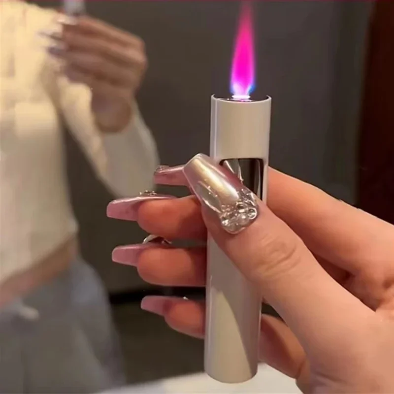 Mini Metal Inflatable Lighter Windproof Jet Pink Flame Cute Glowing Portable Outdoor Lighter for Women Smoking Gift