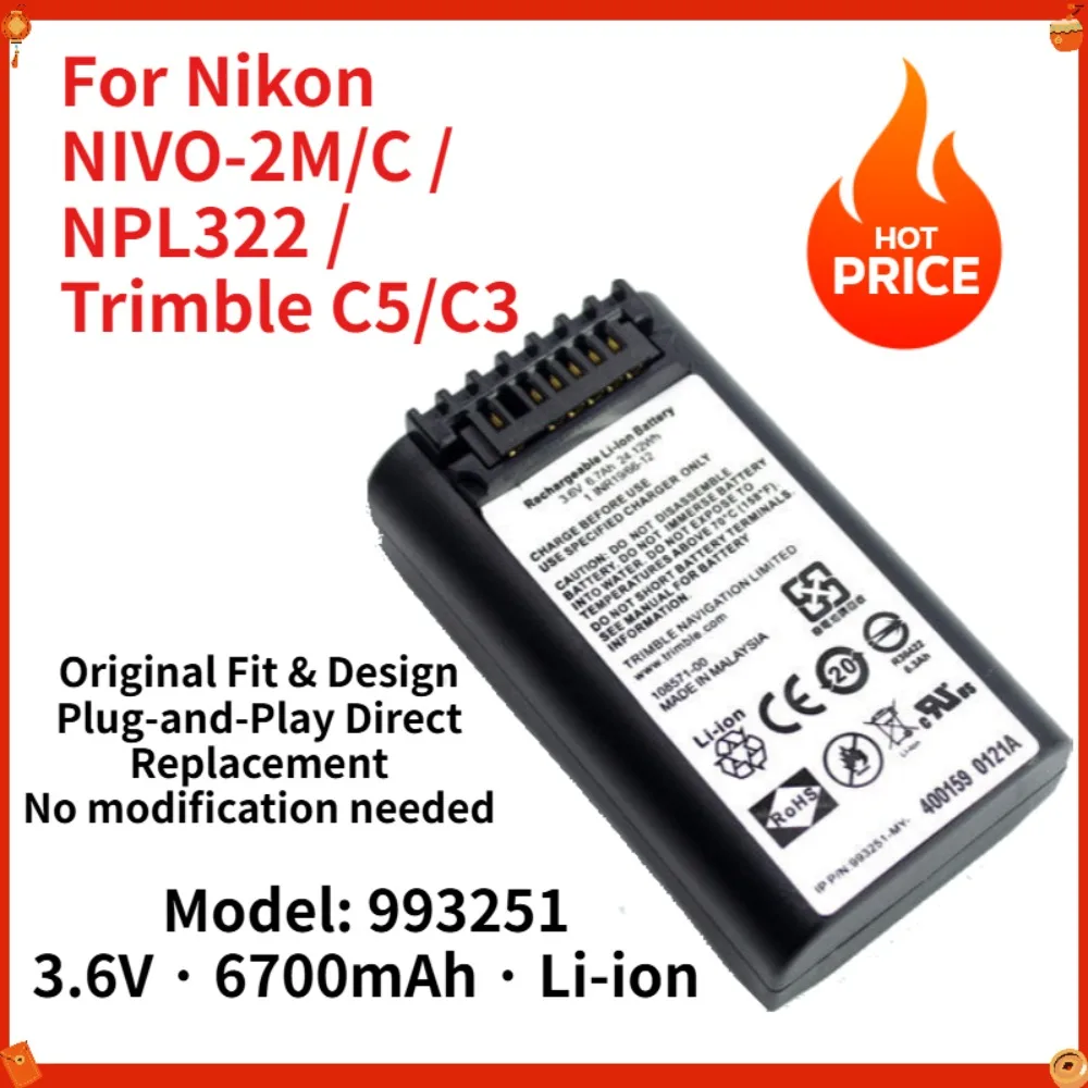 

For Nikon NIVO 2M/C NPL322 Total Station 993251 3.6V 6700mAh Li-ion Replacement Battery High Capacity Long Standby