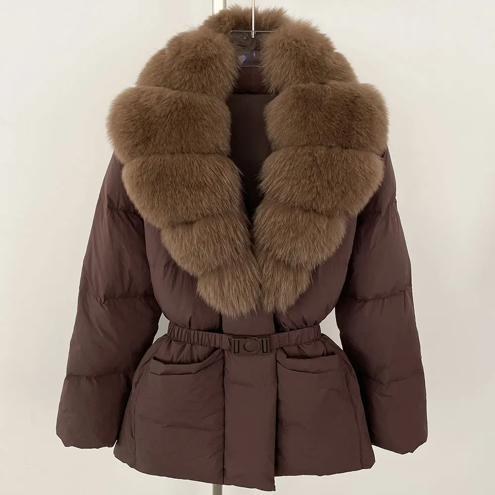 Real Fur Coat Huge Natural Real Fox Fur 2024 New Winter Women Puffer Coat 90% White Duck Down Jacket Casual Female Feather Parka