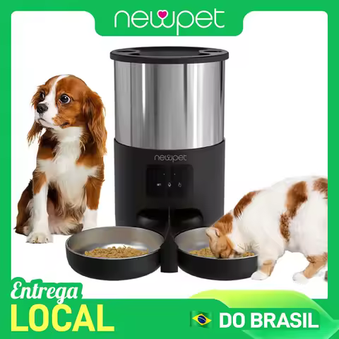 Newpet Alimentador temporizado para gatos 5L APP inteligente Comedouro para gatos em aço inoxidável Dispensador automático de alimentação remota de refeição dupla para gatos e cães