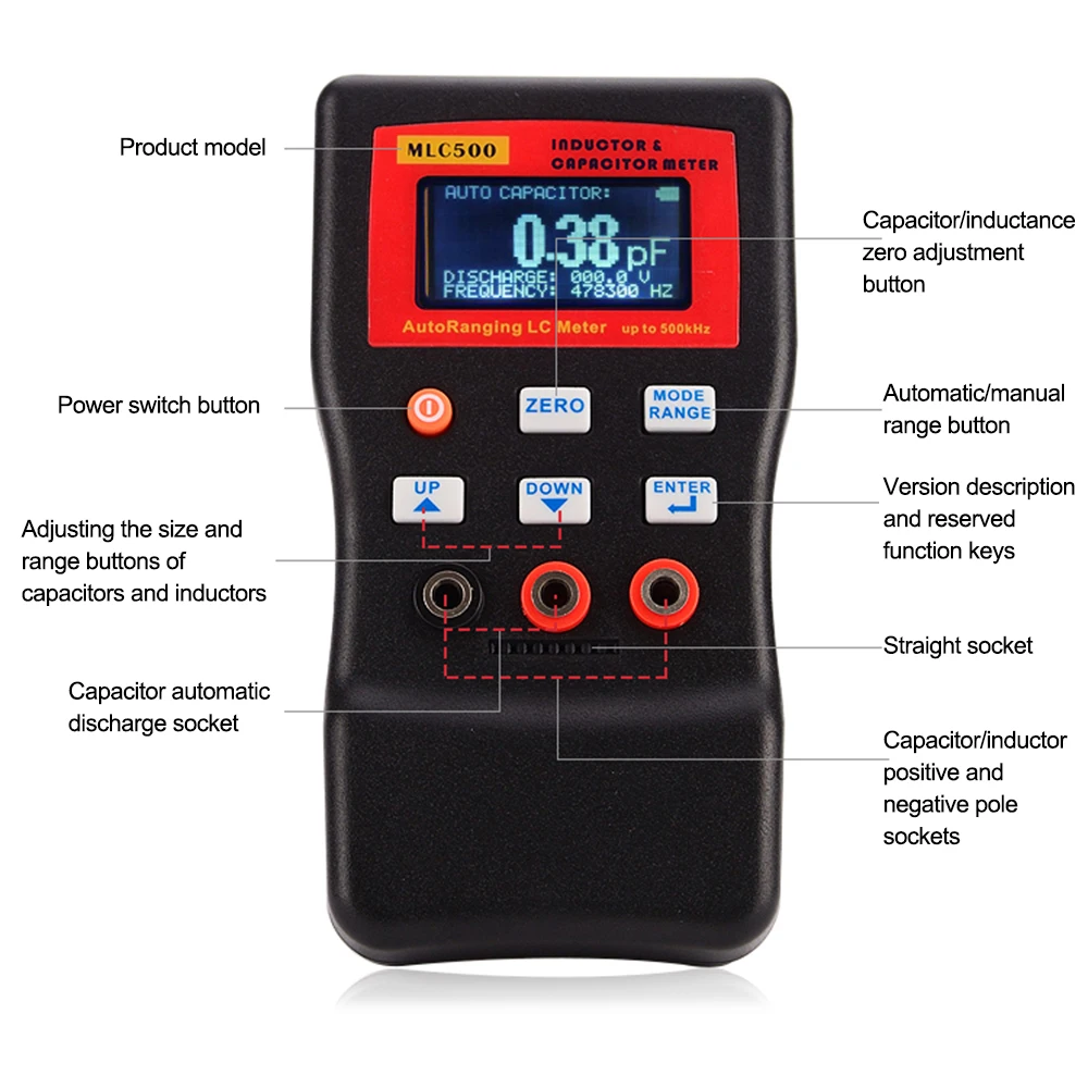 MLC500 Electronic Capacitance Inductance Meter Digital Bridge LC Meter Multimeter LC RC Oscillation To 500 KHz 100mF 4.8 Tool