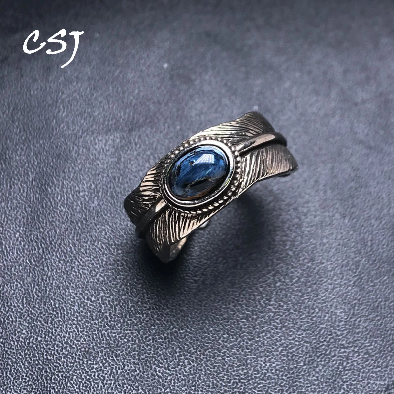 

CSJ Vintage Natural Pietersite Feather Ring Namibia Gemstone Oval 5*7mm for Women Party Birthday Jewelry Gift