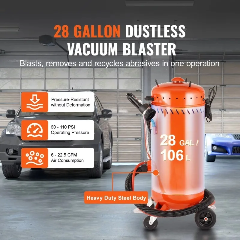 

Dustless Sandblaster with 1200W Vacuum System for Dust Control and Abrasive 60-110 PSI Heavy Duty Abrasive Blasting Machine