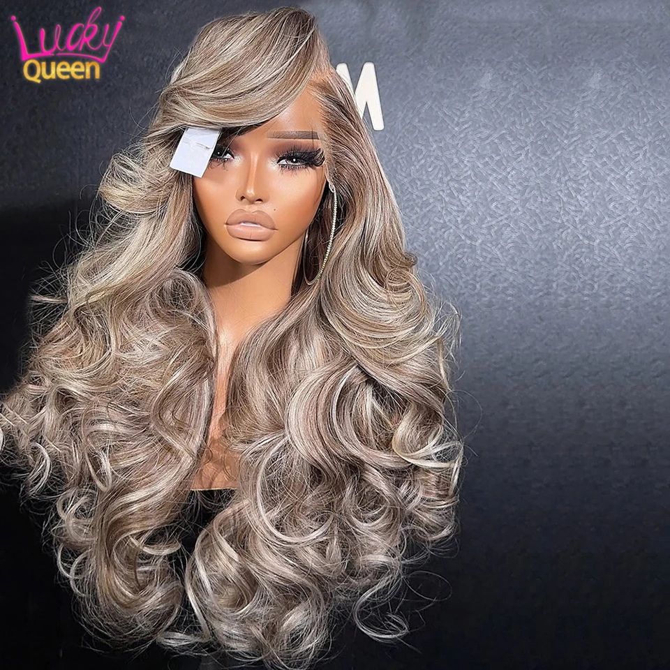 

Highlights Mixed Ash Blonde Human Hair 180Density Frontal Wigs 7X5Glueless For Women 13X4 Pre Plucked Body Wave Transparent Lace