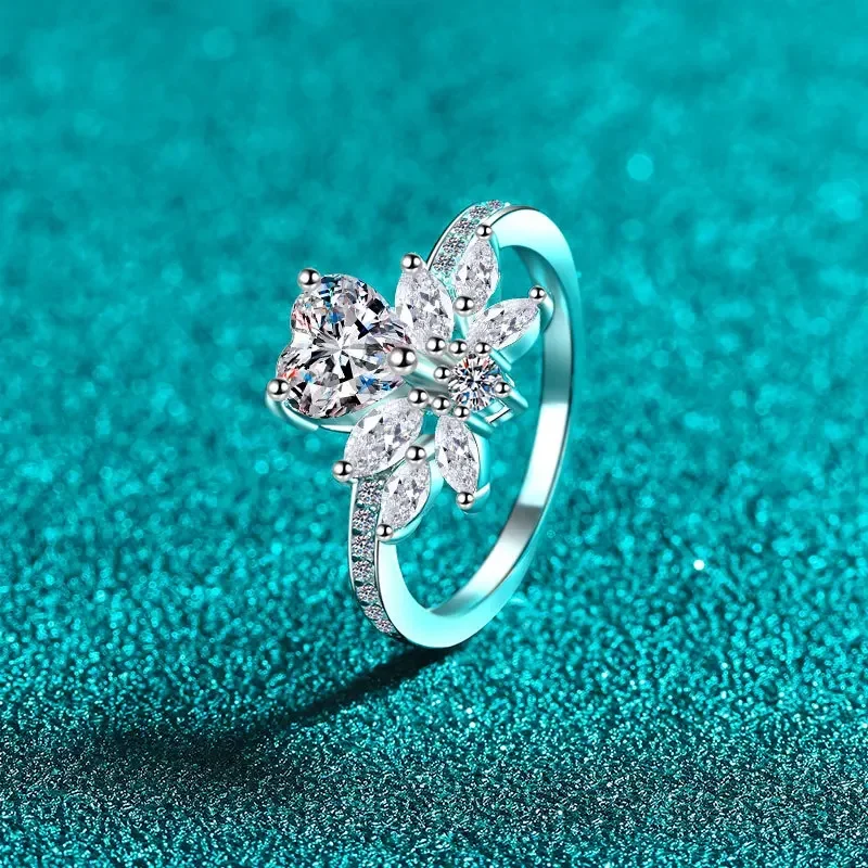 Luxury Love Holding Flower Ring 1ct Elegant Moissanite For Women Pt950 Platinum Diamond Alternative Wedding Fine Jewelry Gifts