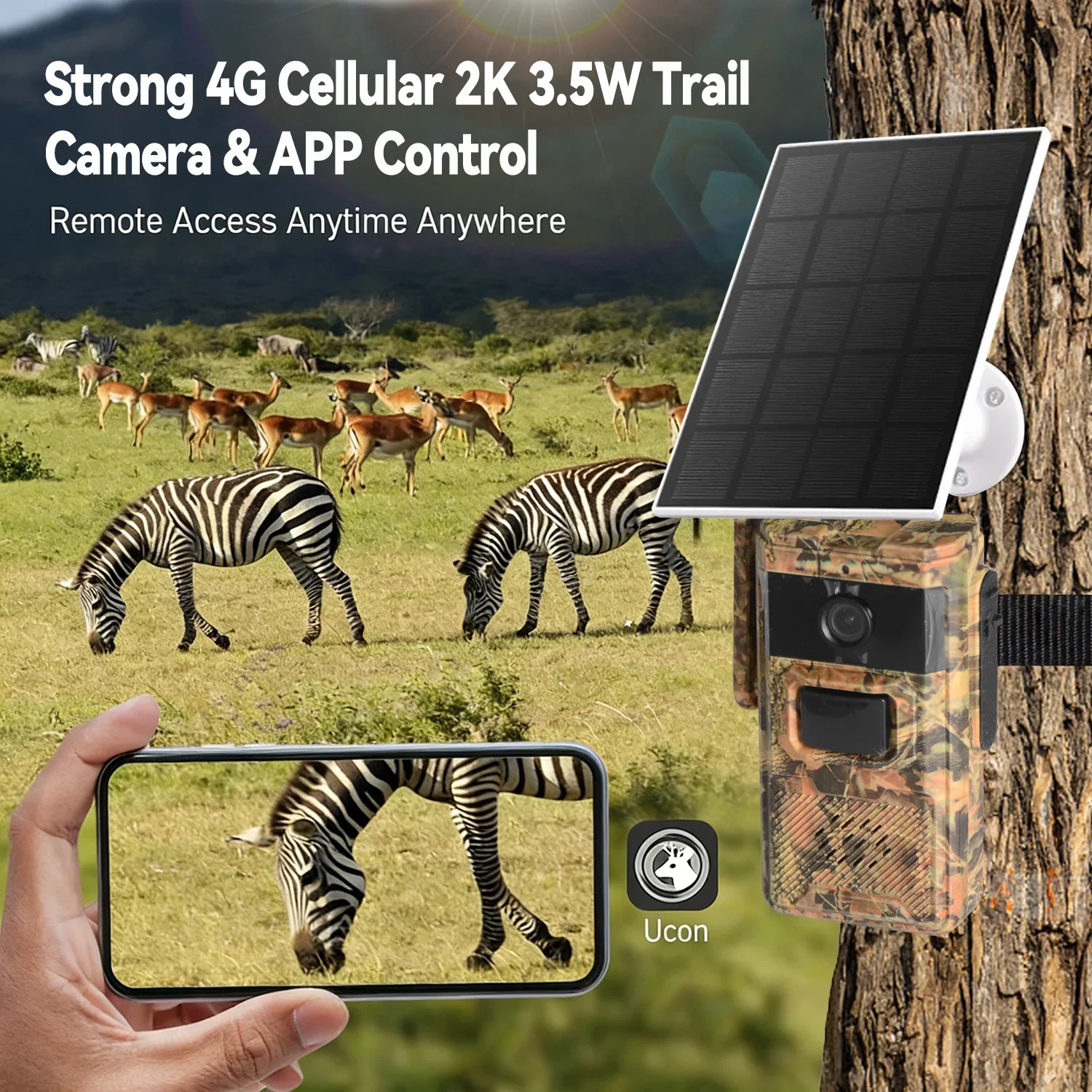 EU 4G LTE Cellular 2K Battery Solar PIR Motion Activated Wildlife Hunting Trail Camera Outdoor Waterproof Night Vision Ucon APP