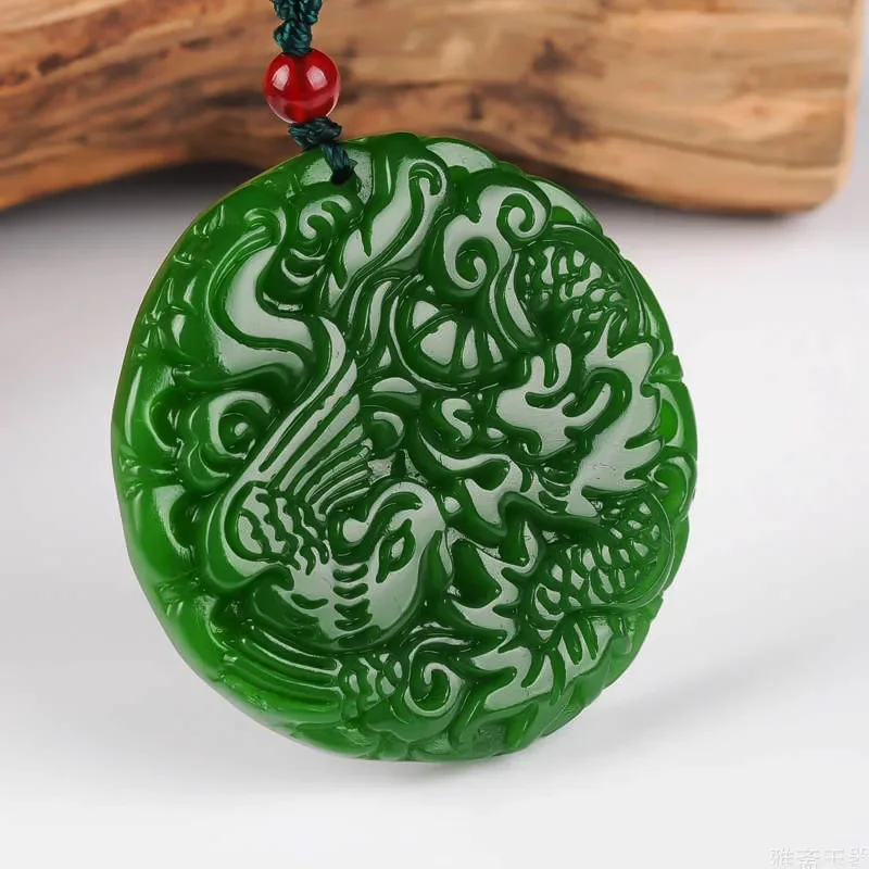 

Natural Green Hand-carved Jade Pendant Jewelry Necklace Dragon and Phoenix Chengxiang Male and Female Lovers Pendant