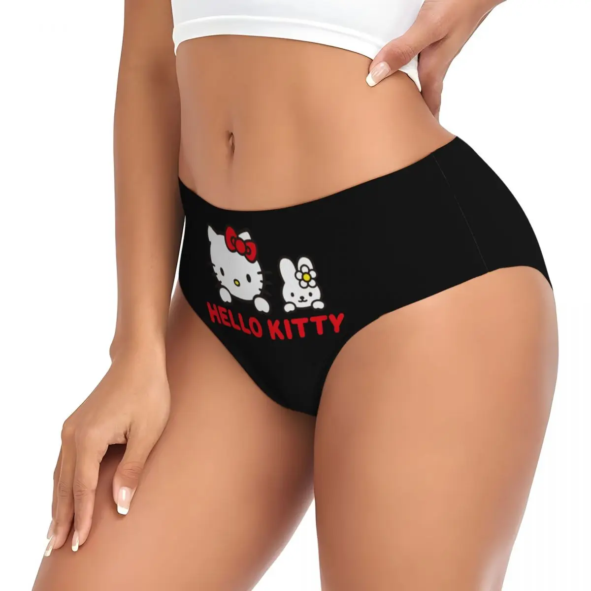 Custom Women Hello Kitty Cat Brief Panties Female Stretch Underwear Underpants