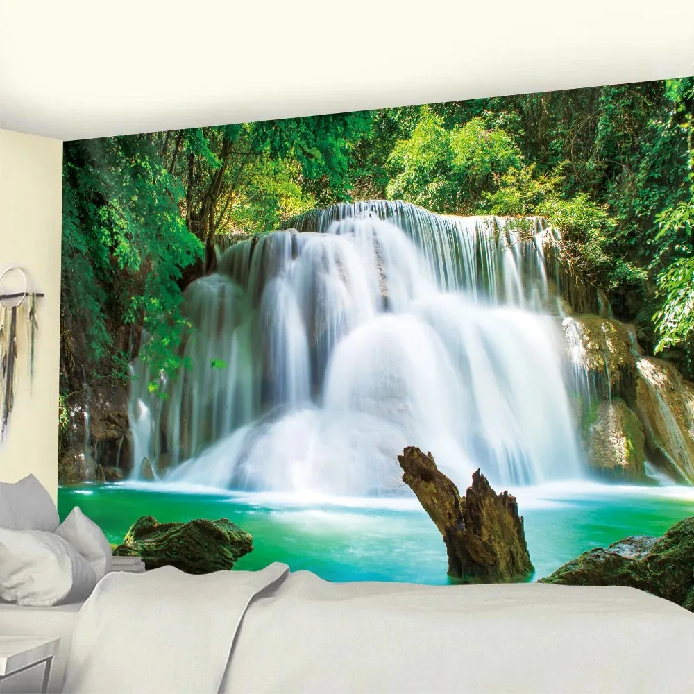 Forest waterfall psychedelic scene hanging cloth home decoration tapestry bohemian style bedroom living room background cloth