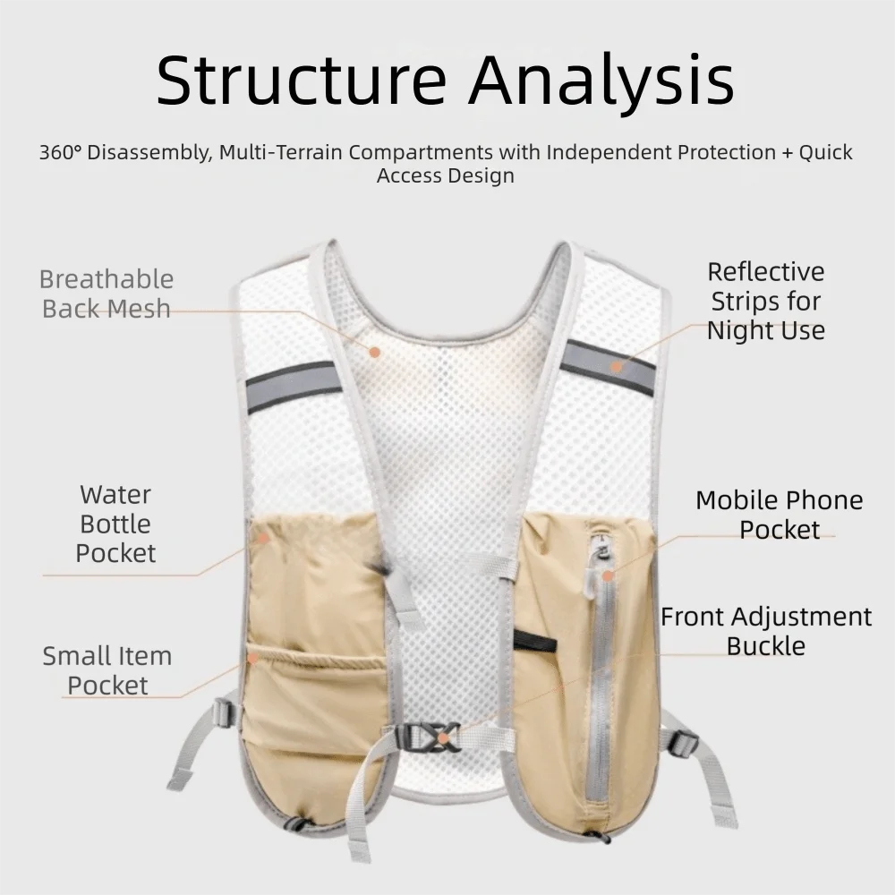 Waterproof Hydration Vest Bag Reflective Design Lightweight Sports Running Vest Multipocket Breathable Water Pack Backpack