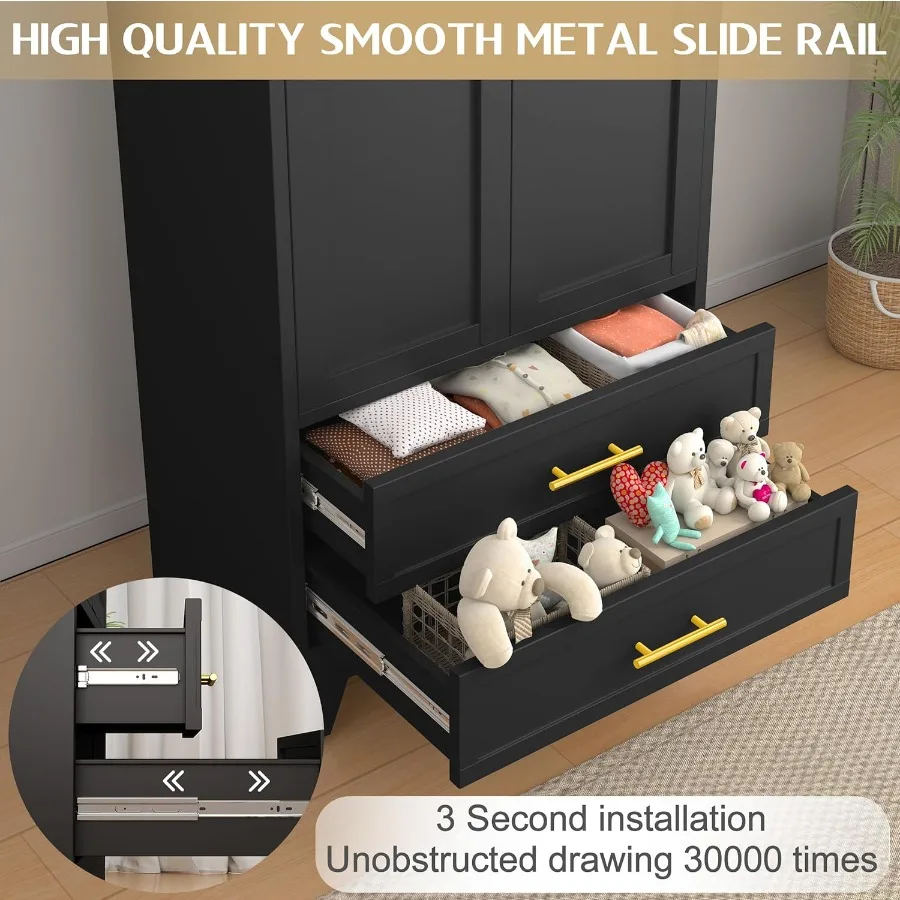 71 Steel Armoire Wardrobe Closet with 2 Doors 1 Adjustable Shelf 2 Drawers and Hanging Rod for Bedroom Gym Cloak Room Durable M