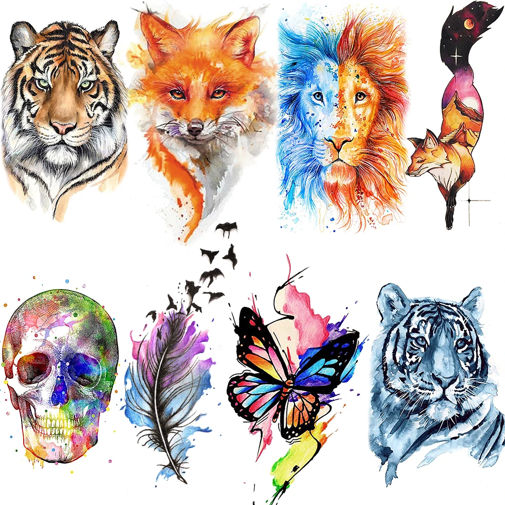 OMMGO Tribal Fox Series Temporary Tattoo Stickers Watercolor Fake Tattoos For Women Men Custom Flash Waterproof Tatoos Body Art