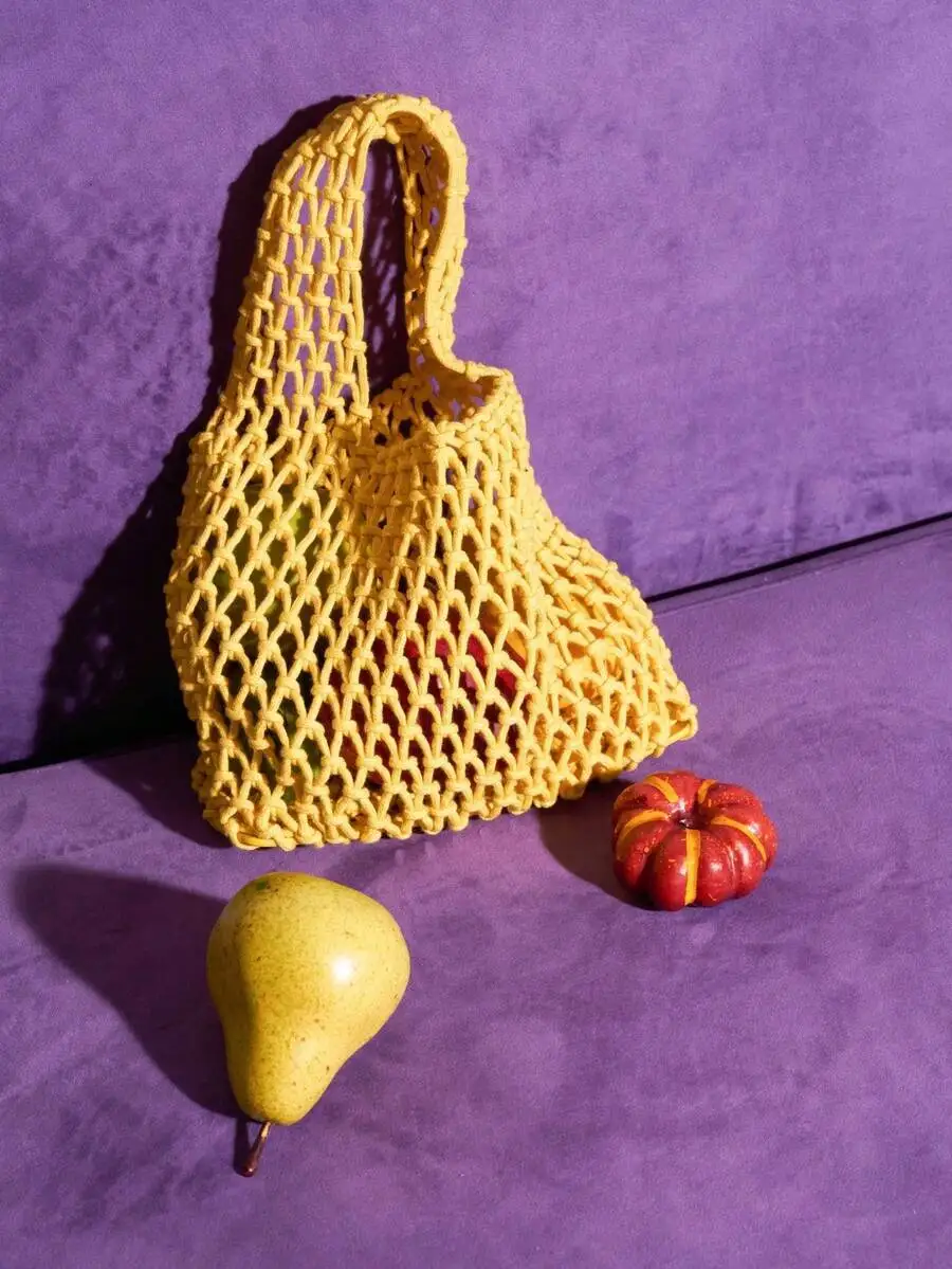 

Набор из 1 предмета: Сумка-тоут из полиэстеровой сетки с узором аргайл, разноцветная, однотонная, ручной вязки