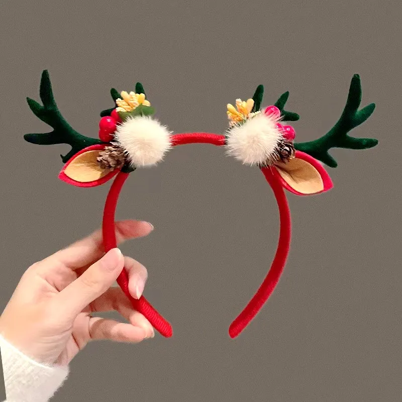 New Super Fairy Deer Horn Ears Resin Plush Elastic Headband Hair Clip Christmas And New Year Party Hair Hoop Accessories