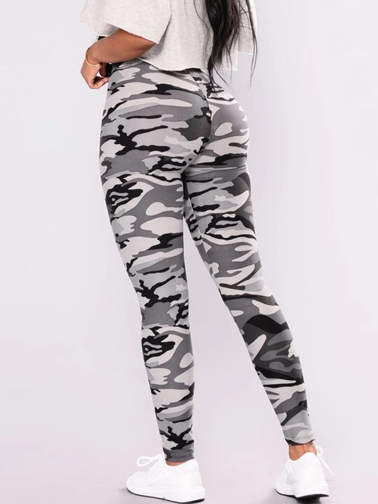 Women Print Tight Workout Fitness Camouflage Pants Push Up Leggings High Waist Trousers Gray Green Gym Clothing Dropshipping