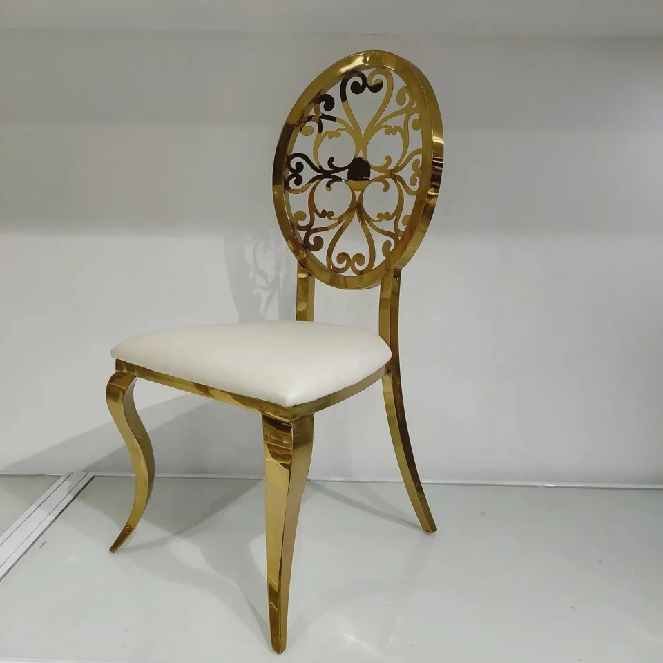 Luxury Furniture Modern Gold Stackable Stainless Steel Metal Round Back Party Dining Banquet Chairs for Events Wedding Party