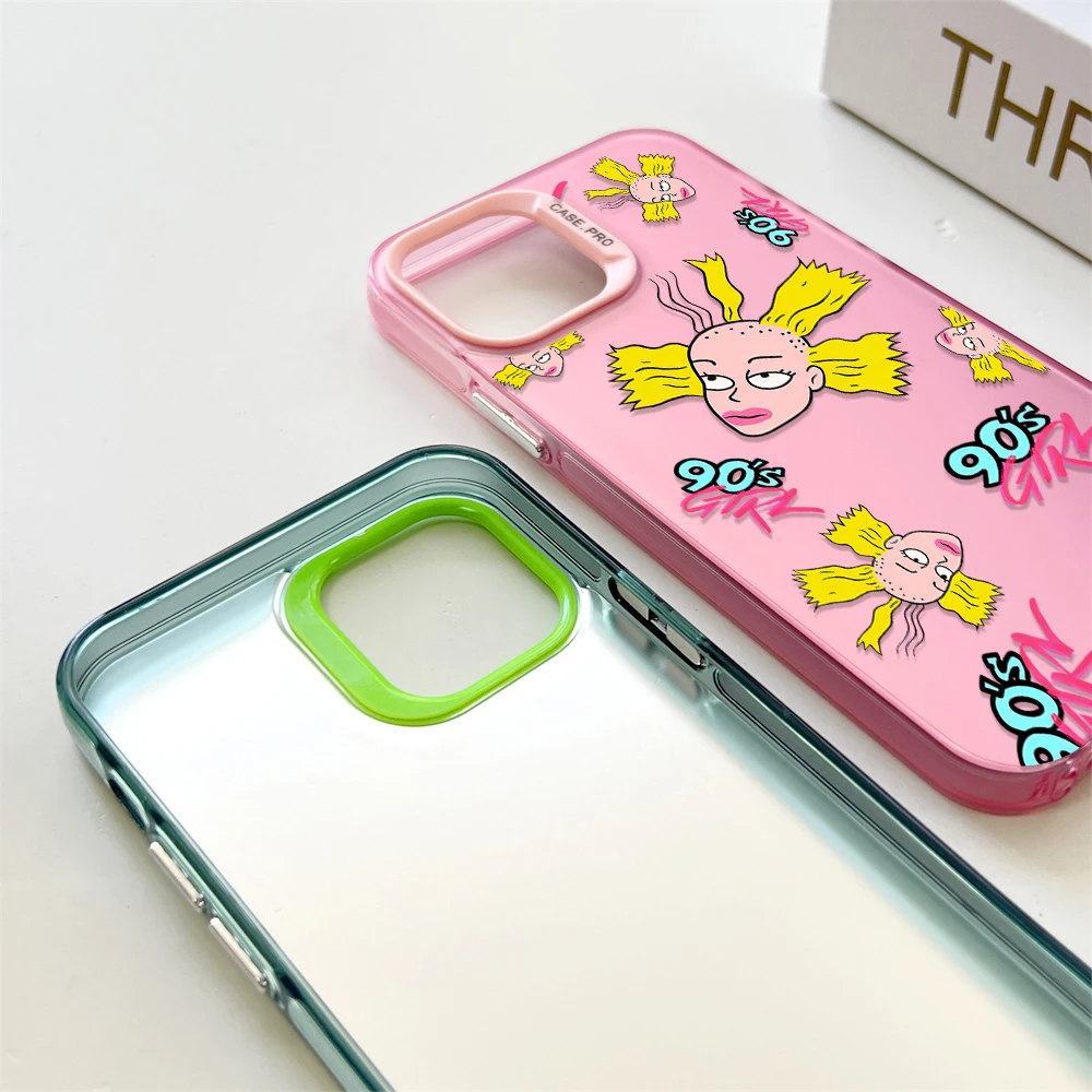 Cartoon Funny Cute R-Rugrats Phone Case for IPhone 13 12 11 15 14 Pro Max Plus Creative Border Silver Plated Hard TPU Cover