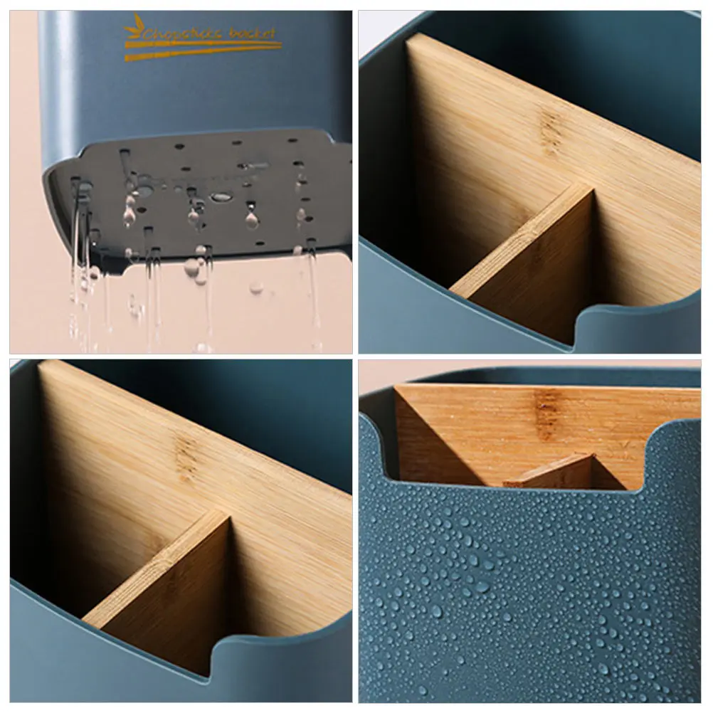 

1Pcs Kitchen Utensil Holder Chopsticks Basket PP Bamboo Tableware Drainer Multifunctional Organizer Chopsticks Container