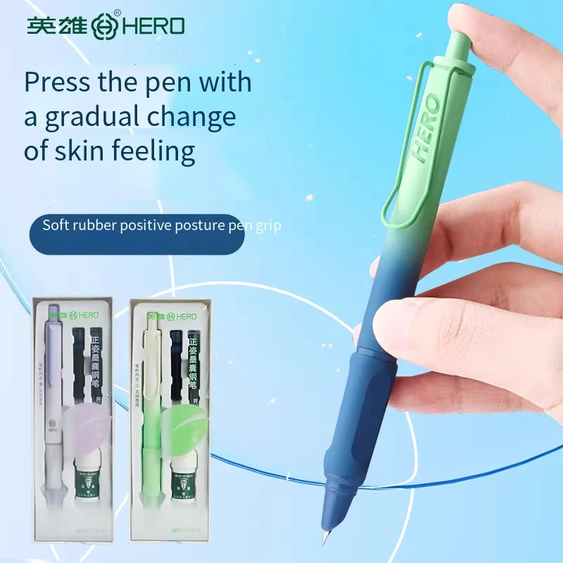 Hero Retractable Fountain Pen 1356, Green Scenery Series, Hidden Nib, Replaceable Ink Cartridge & Ink Suction Dual Use