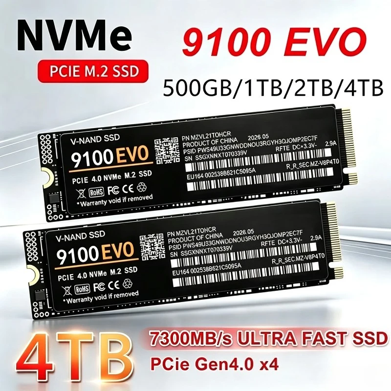 Original 9100 EVO SSD M.2 2280 NVMe PCIe, 500GB-4TB, 7300MB/s Read, TLC 3D NAND, Internal Drive for Desktop & Laptop Gaming.