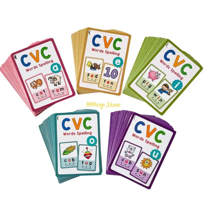 C90C Kid CVC Words Learning Cards English Phonics Practice Cards Set Educational
