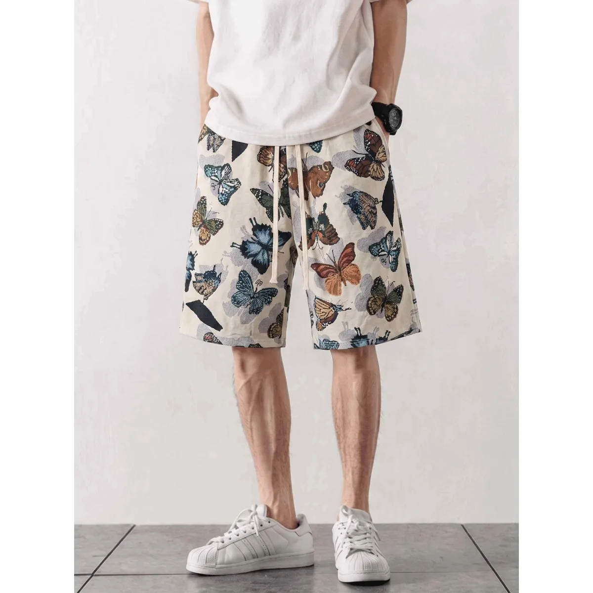 Quick Dry Wide Leg Five-Point Pants Youth Elastic Waist Lazy Style Commute Trendy Polyester Fiber Leisure Casual Shorts