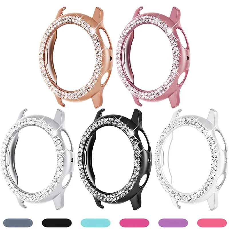 Caso Diamante Bling para Samsung Galaxy Watch, Capa Protetora de Tela, PC Bumper, Active 2, 44mm, 40mm