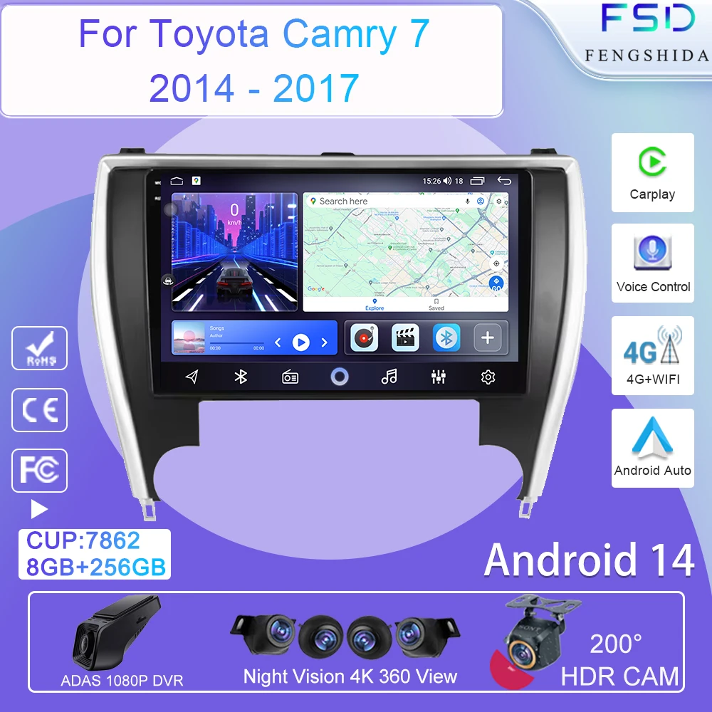 

Автомобильный Android для Toyota Camry 7 XV 50 55 2014-2017 США EDITION Мультимедийный стереоплеер Carplay Auto Radio 5G WIFI No 2 din DVD