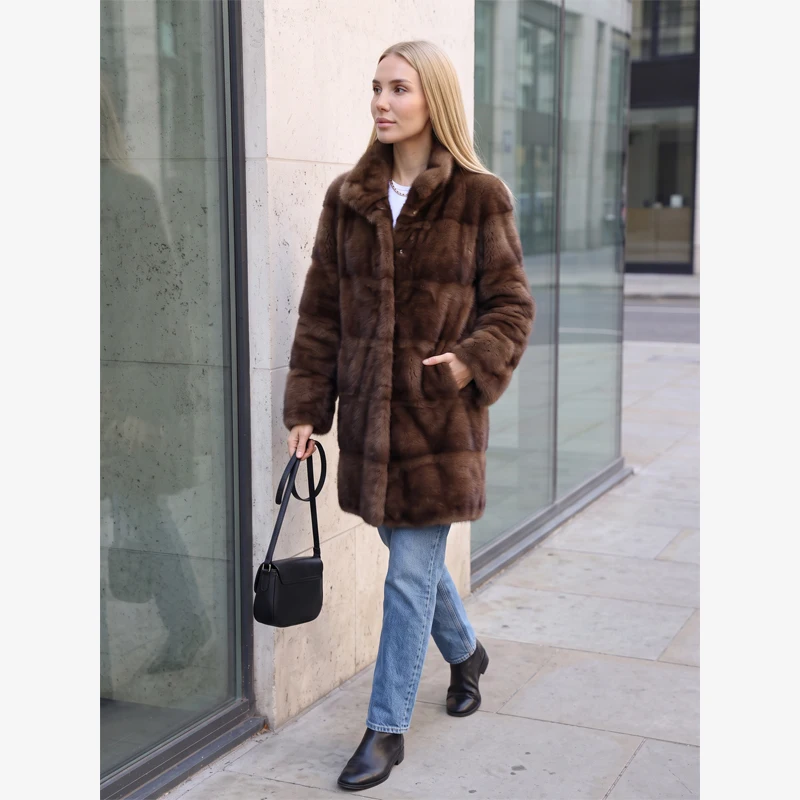 Lady Mid To Long Spliced Fur Jackets  Casual Solid Lapel Full Sleeves Loose Fit Coats 2026 Women Daily Winter Fall Outwear New