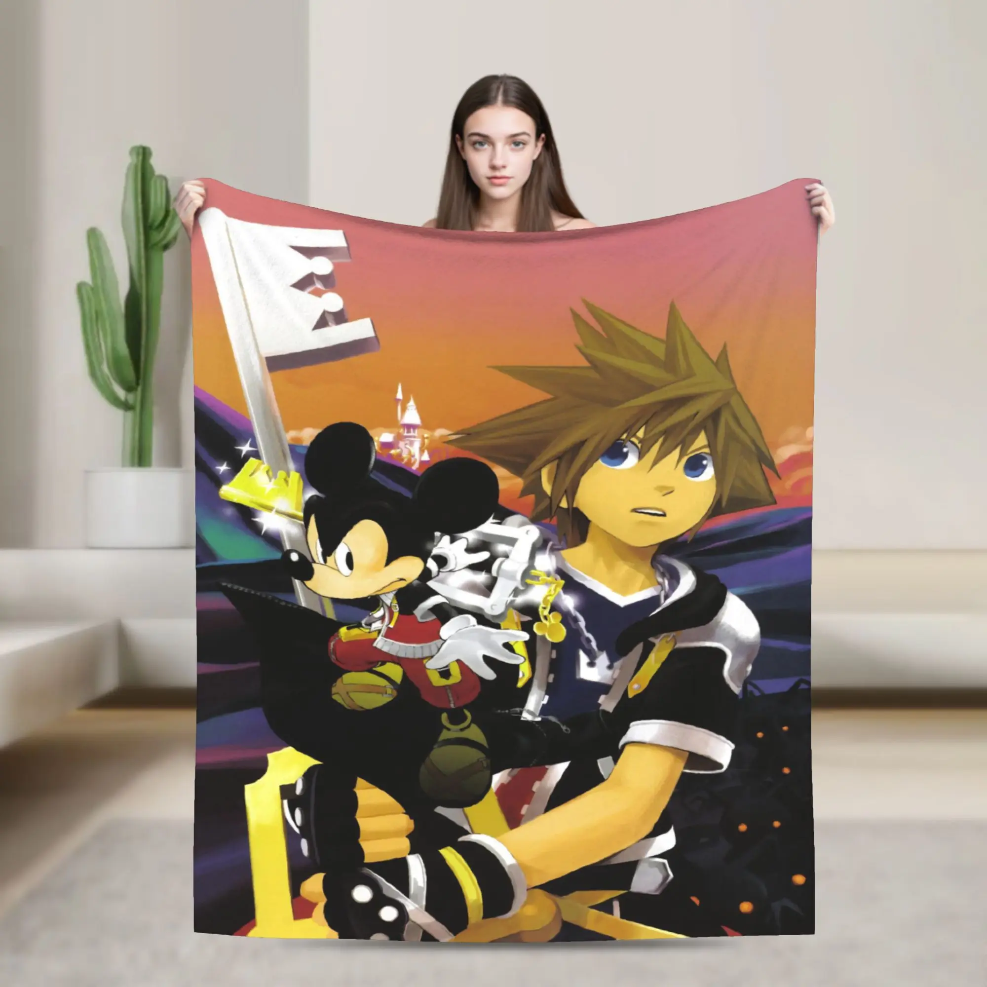 Manta de franela del juego Kingdom Hearts, mantas de moda de Mickey para el hogar, pieza de alfombra de 150x125cm