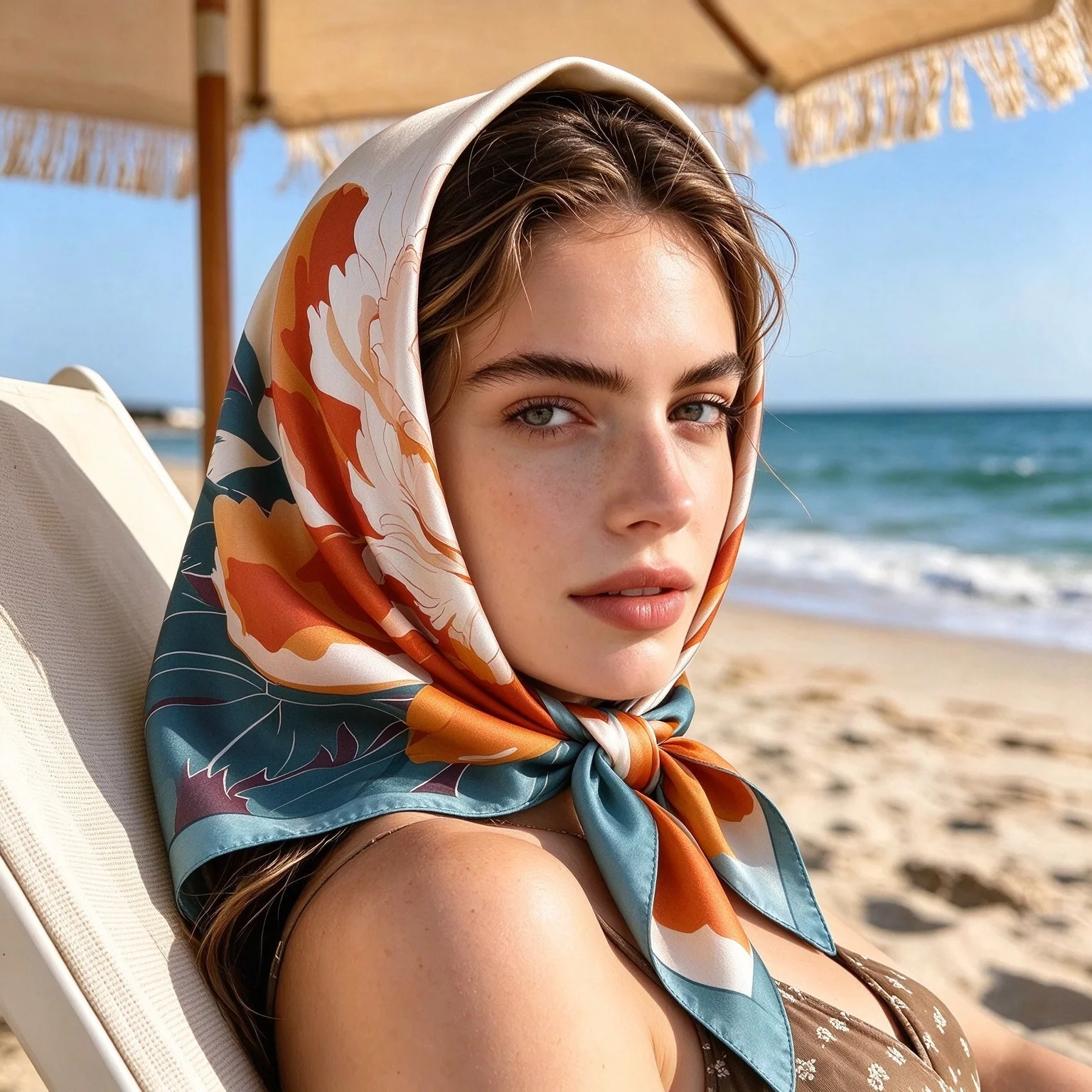 Luxury Floral Print Square Scarf for Women Decorate Neck Ties Kerchief Lady Summer Beach Hijab Female Neckerchief Wraps