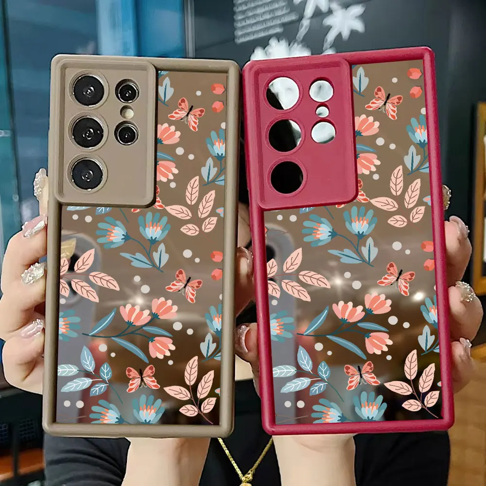 Pretty Leaf Flower Mirror Phone Case For Samsung Galaxy F06 F15 F54 M6 M23 M34 M36 M54 S21 S22 S23 S24 FE S25 S26 Ultra Plus